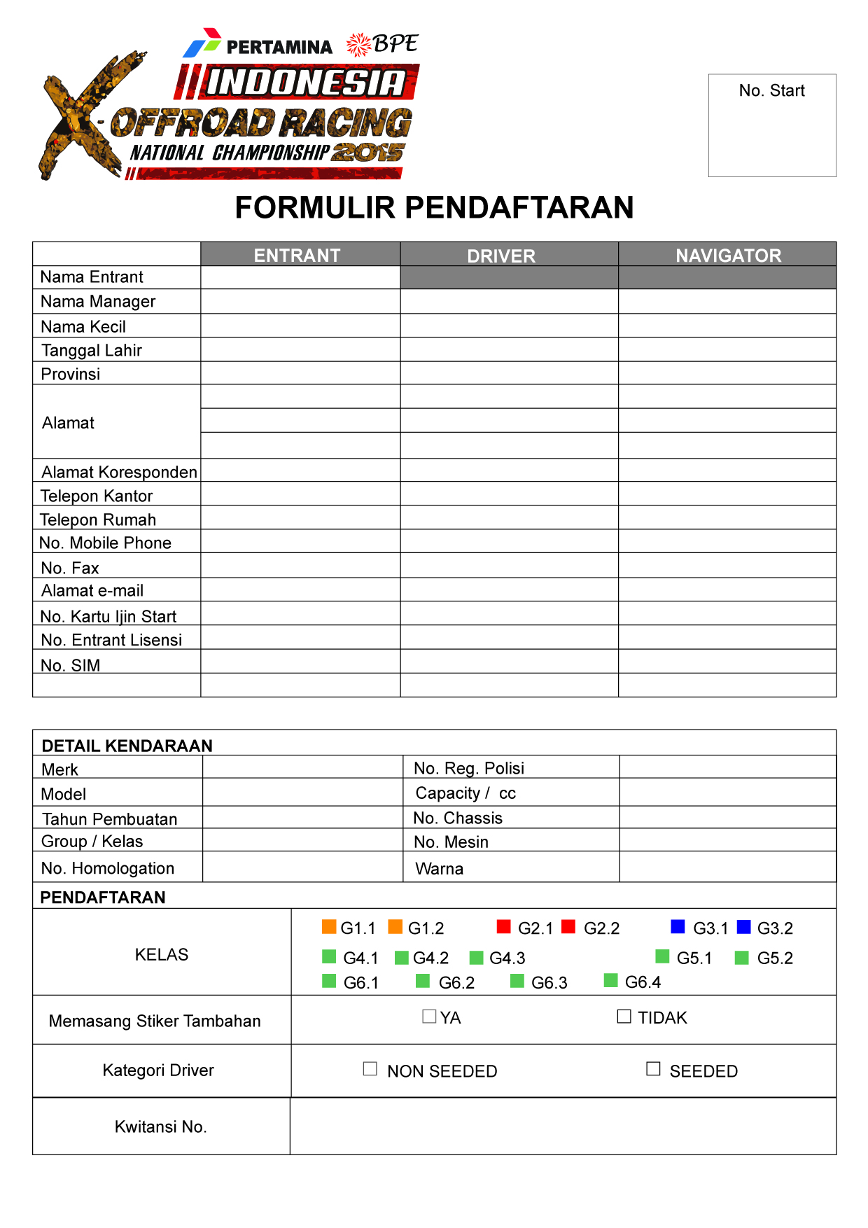 Formulir Pendaftaran Indonesia X-Offroad Racing 2015